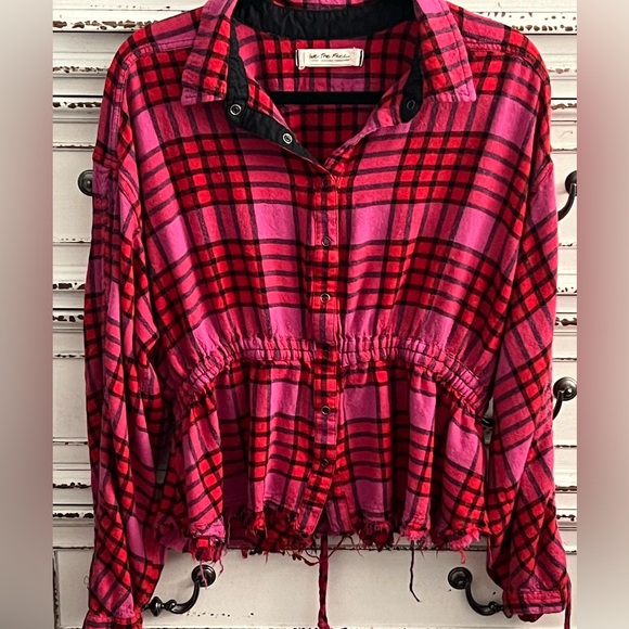 We The Free plaid peplum top plaid thermal size M - Picture 2 of 14